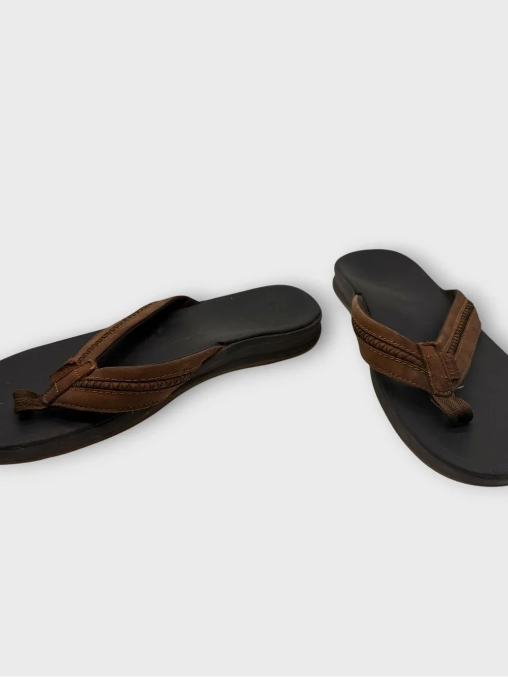 Reef Brown and Black Men's Leather Flip Flops Size 12 Good Condition